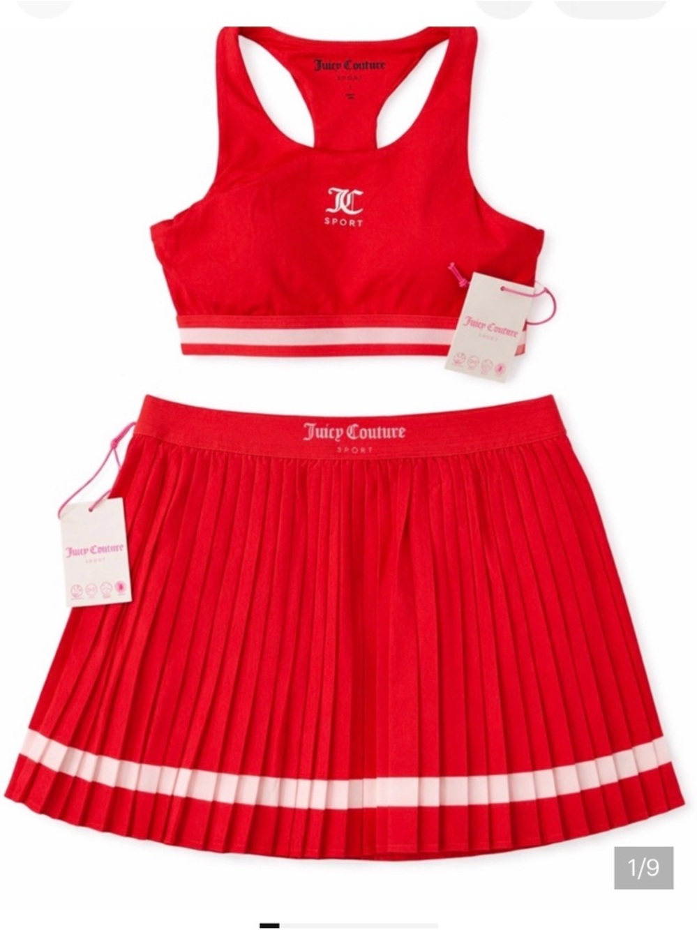 Juicy Couture Red Pleated Tennis Skirt with Matching Red Racerback Crop Top